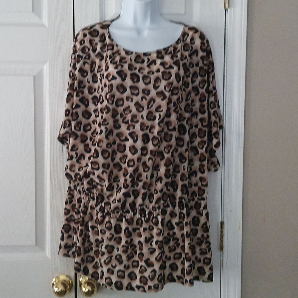 Isabella Rodriguez animal print brown tan black  drop waist blouse Sz 1X NWOT